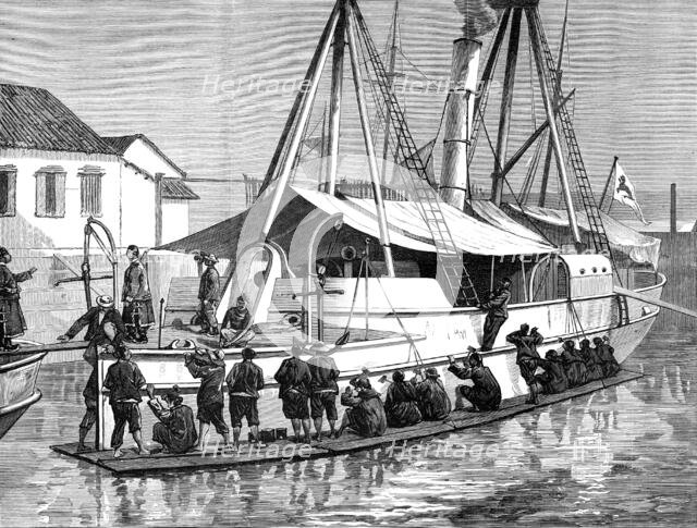 Chinese war preparations: overhauling a gun-boat at Shanghai, 1883. Creator: Unknown.