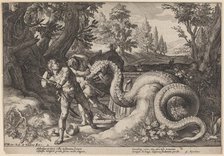 The Dragon Devouring the Companions of Cadmus, c. 1615. Creator: Goltzius, Workshop of Hendrick, after Hendrick Gol.