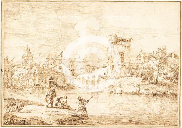 A Fortified Village along a River, 1727/1729. Creator: Marco Ricci.