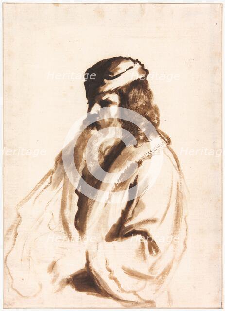 A Bearded Figure Wearing a Turban and Fur Coat, Half Length, Turned to the Right, c.1670. Creator: Gerbrand van den Eeckhout.
