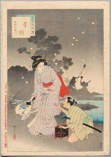 Chasing Fireflies, A Lady of the Tenmei Era (1781-1789)..., 1894. Creator: Mizuno Toshikata (Japanese, 1866-1908).