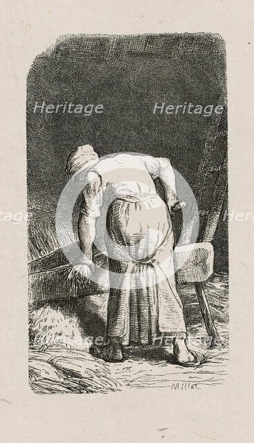 Woman Crushing Flax, 1853, after drawing made in 1852. Creator: Jacques-Adrien Lavieille.
