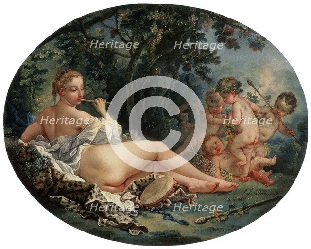 'Bacchante Playing a Reed-pipe', 18th century. Artist: François Boucher