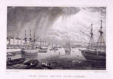 West India Docks, Poplar, London, c1830. Artist: Thomas Barber