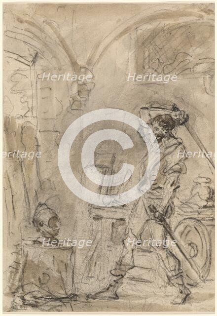 Don Quixote about to Strike the Helmet, 1780s. Creator: Jean-Honore Fragonard.