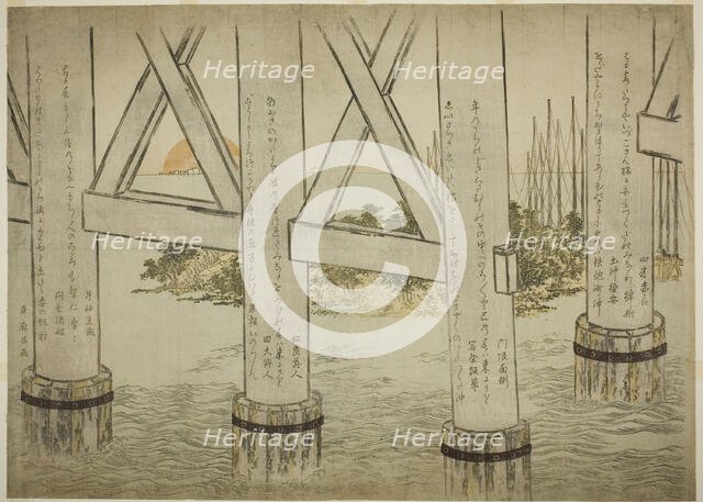 Pillars of Eitai Bridge, Japan, 1785. Creator: Kitagawa Utamaro.