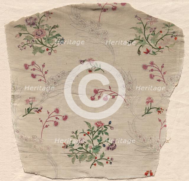 Fragment of Painted Taffeta, 1723-1774. Creator: Unknown.