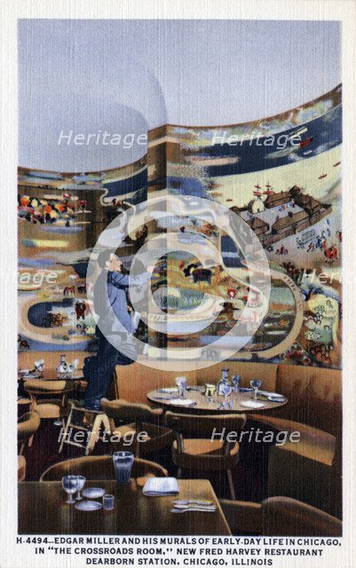 Edgar Miller painting murals at Dearborn Station, Chicago, Illinois, USA, 1940. Artist: Unknown