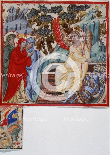 Leaf Fragment with Three Marys at the Tomb, c1350. Creator: Unknown.