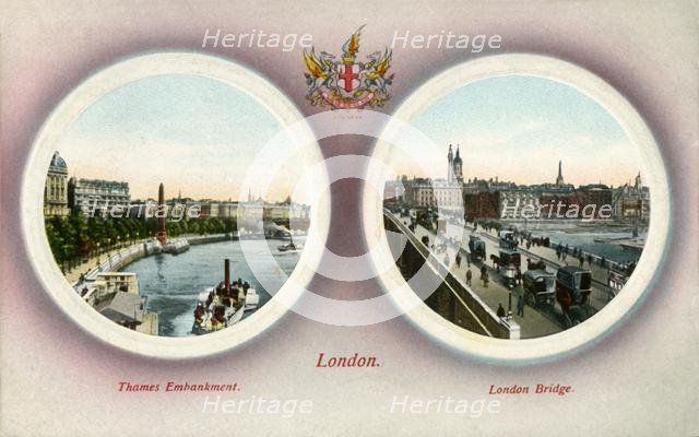 The Thames Embankment and London Bridge, London, 1909. Creator: Unknown.
