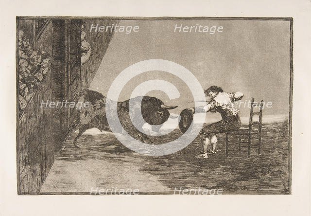 Plate 18 of the 'Tauromaquia': The daring of Martincho in the ring at Saragossa, 1816. Creator: Francisco Goya.