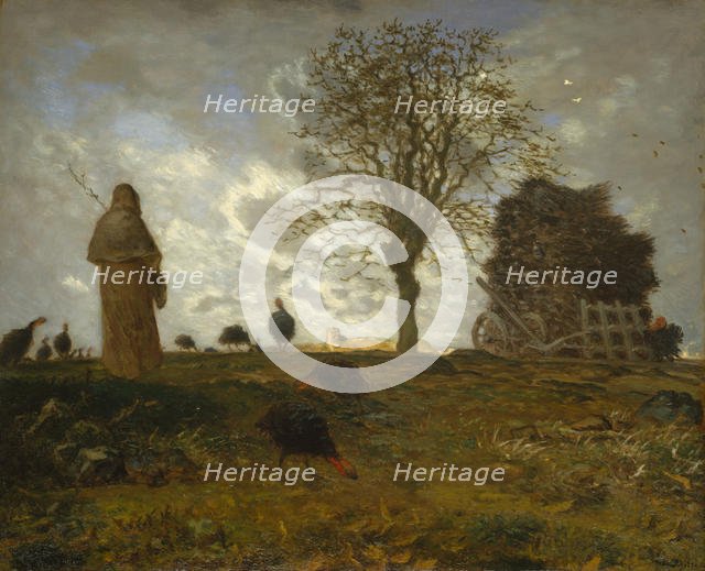 Autumn Landscape with a Flock of Turkeys, 1872-73. Creator: Jean Francois Millet.