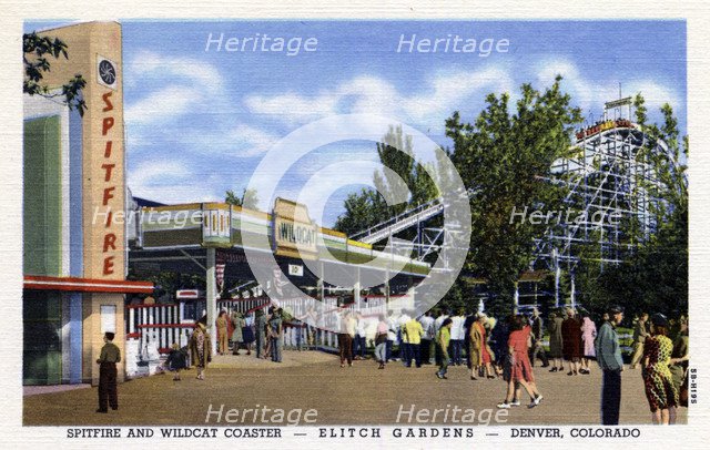 Spitfire and Wildcat roller coasters at Elitch Gardens, Denver, Colorado, USA, 1945. Artist: Unknown