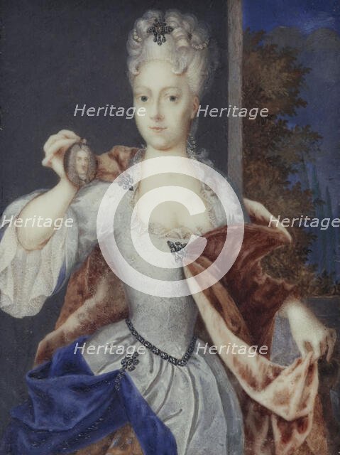 Portrait thought to be Amalia-Wilhelmine of Habsburg, holding a miniature of her husband..., c1699. Creator: Ecole Francaise.