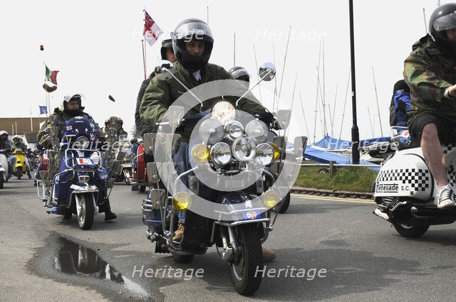 Group of Mods on their Scooters at Mudeford 2008. Artist: Unknown.