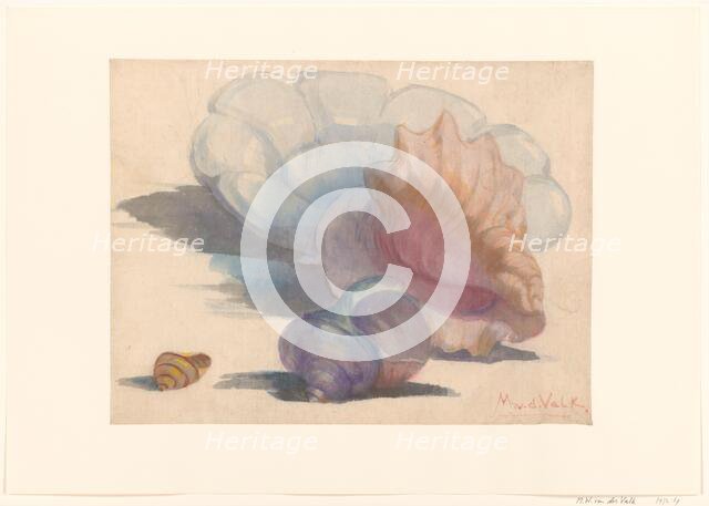 Three shells with a Delft folding dish, 1867-1935. Creator: Maurits Willem van der Valk.