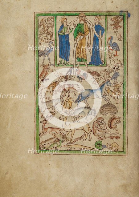 Adam Naming the Animals; Northumberland Bestiary, about 1250-1260. Creator: Unknown.
