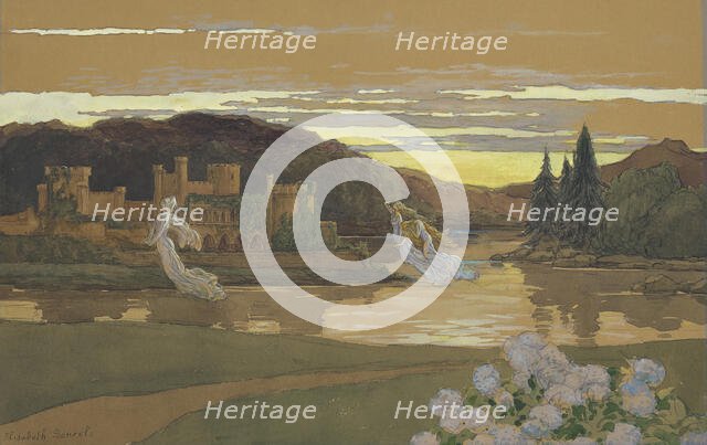 Floating nymphs by a castle. Creator: Sonrel, Elisabeth (1874-1953).