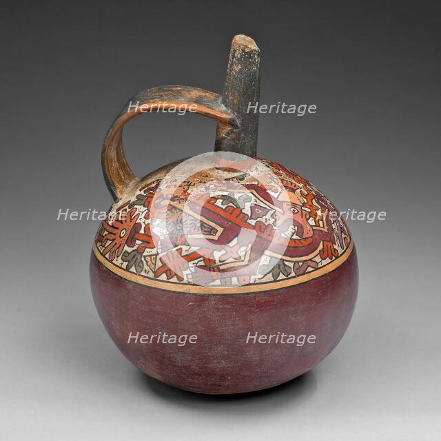 Jar with Strap Handle Depicting Abstract Figure, Possibly a Monkey, with Plants, A.D. 600/1000. Creator: Unknown.