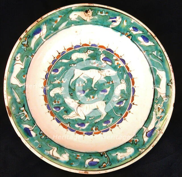 Dish with Bird, Rabbit and Quadruped Design, Turkey, last quarter 16th century. Creator: Unknown.