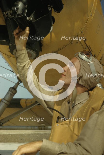 Marine lieutenant, pilot with the power towing plane for the...page Field, Parris Island, S.C., 1942 Creator: Alfred T Palmer.