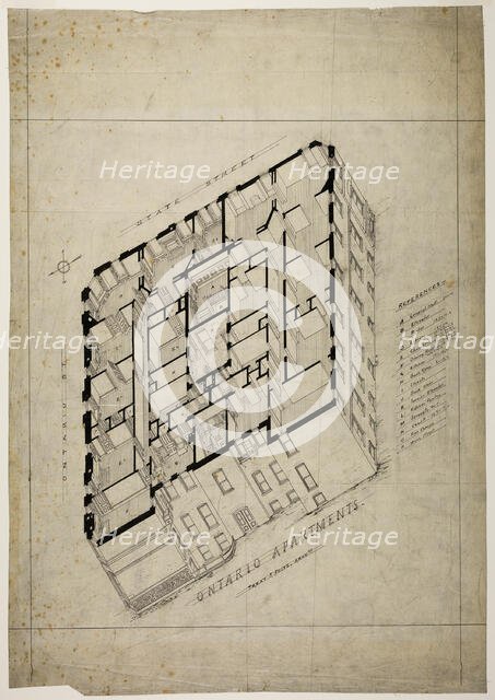 Ontario Apartment Building, Chicago, Illinois, Isometric, c. 1880/81. Creator: Treat & Foltz.