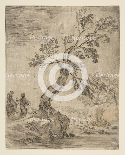 Landscape with two women, one mounted on a donkey, ca. 1660. Creator: Stefano della Bella.