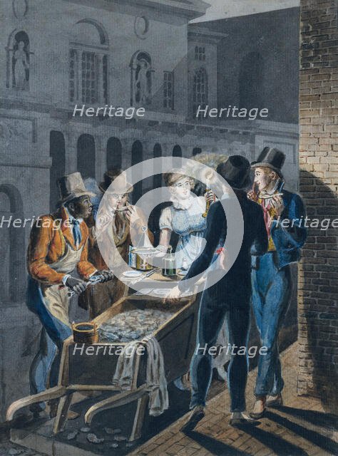 Nightlife in Philadelphia—an Oyster Barrow in front of the Chestnut Street Theater, 1811-ca. 1813. Creator: Attributed to John Lewis Krimmel (1786-1821).