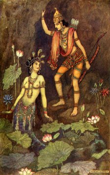 'Arjuna and the River Nymph', 1913. Creator: Warwick Goble.