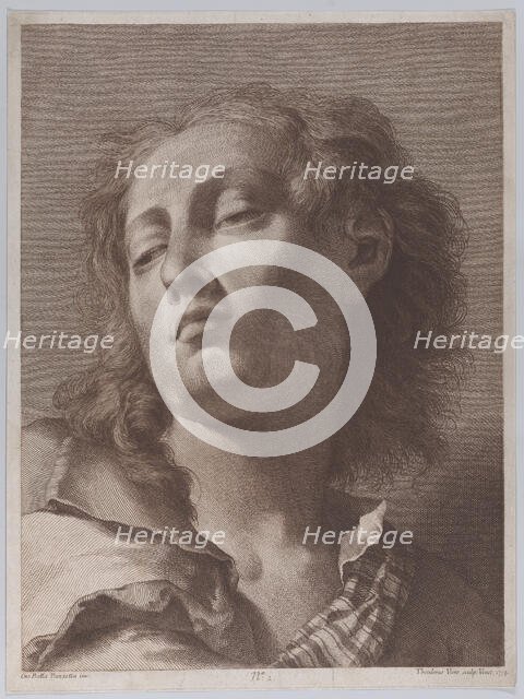 Head of a young man looking upwards; after Giovanni Battista Piazzetta, 1774. Creator: Teodoro Viero.