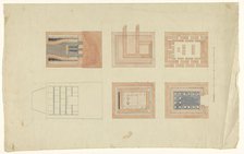 View, cross -sections and floor plans of an oven, c.1835-c.1860. Creator: Workshop of Franz Jakob Kreuter.