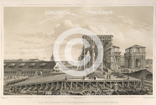 The first column on the construction (From: The Construction of the Saint Isaac's Cathedral), 1845. Artist: Montferrand, Auguste, de (1786-1858)
