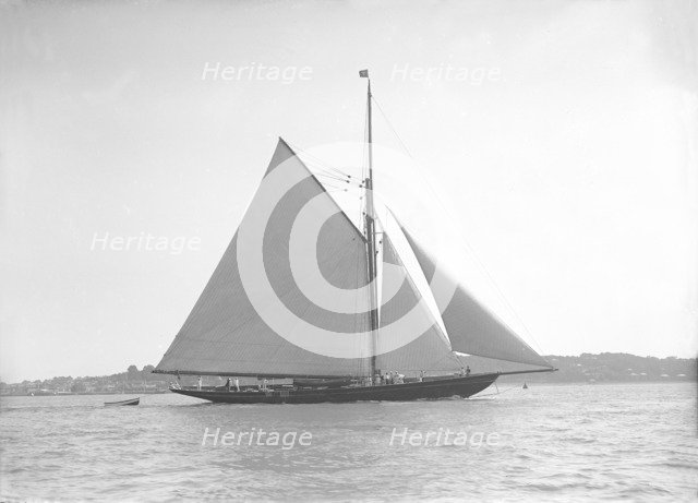 'Britannia' sailing without topsail, 1911. Creator: Kirk & Sons of Cowes.