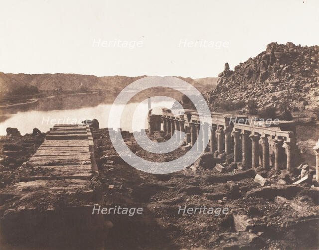 Ile de Fileh (Philæ), Vue Génèrale Prise du Point I, Sur La Plateforme du Pylône, 1851-52. Creator: Félix Teynard.