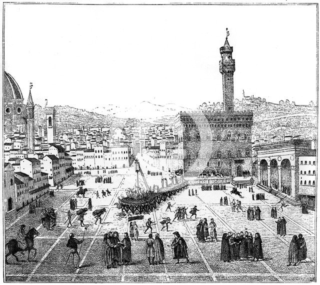 The execution of Girolamo Savonarola in the Piazza Della Signoria, Florence, 1882. Artist: Unknown