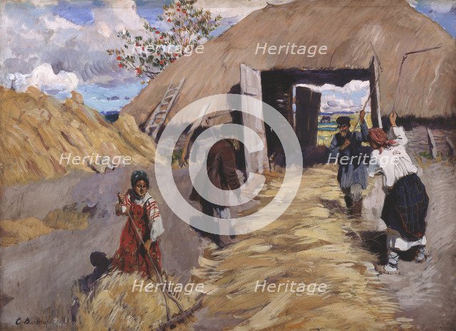 The Threshing, 1916. Artist: Vinogradov, Sergei Arsenyevich (1869-1938)