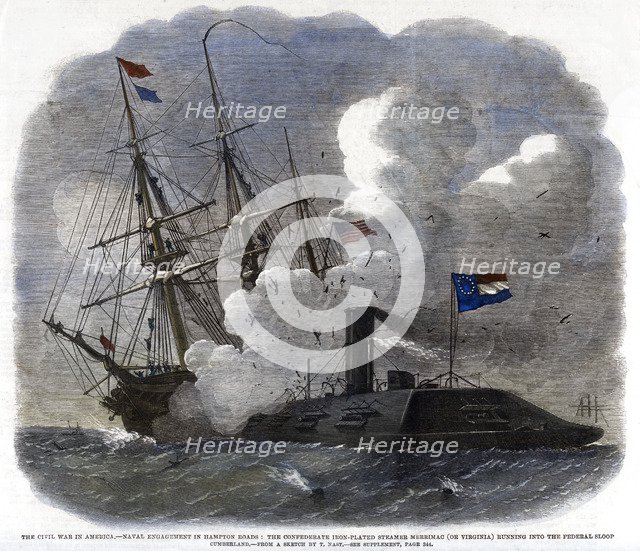 'The Civil War in America - Naval Engagement in Hampton Roads...', 1862. Artist: Unknown