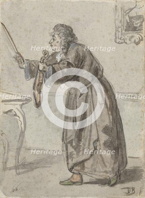 Standing man with violin and bow, 1866. Creator: David Joseph Bles.