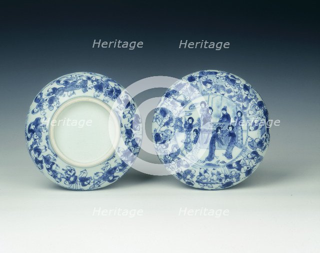 Blue and white seal box, China, 1640-1670. Artist: Unknown