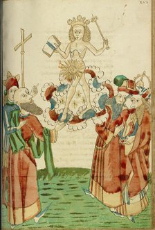 King Avenir, Josaphat and the Pagan Scholars Behold the Sun God in the Clouds, 1469. Creators: Hans Schilling, Diebolt Lauber.