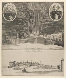 Fireworks display by Lorenz Müller as proof of his mastership, Nuremberg , 1635. Creator: Anon.