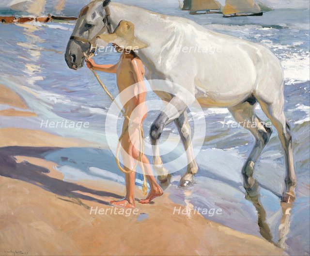 Bathing of a Horse. Artist: Sorolla y Bastida, Joaquín (1863-1923)