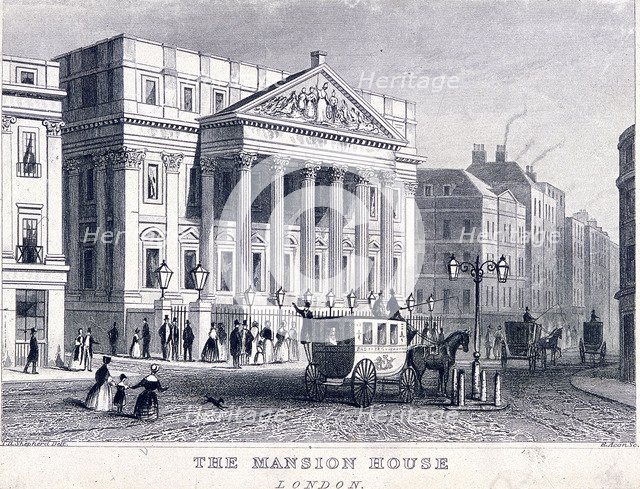 Mansion House (exterior), London, c1830. Artist: R Acon