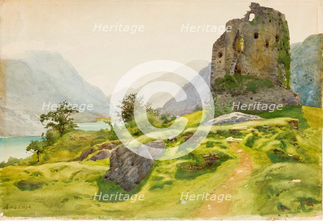 Mountain Landscape with Ruin. Artist: Benois, Albert Nikolayevich (1852-1936)