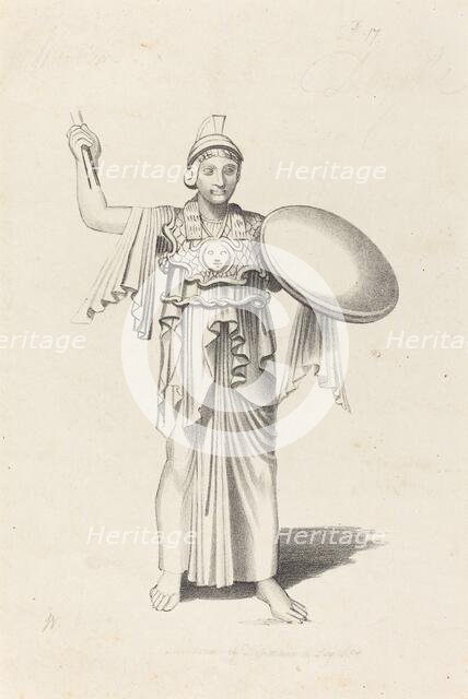 Minerva, From a Bronze by Daedalus, published 1829. Creator: W Walton.