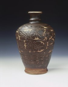 Cizhou meiping vase with brown glazed carved floral pattern, Ming dynasty, China, 1464. Artist: Unknown
