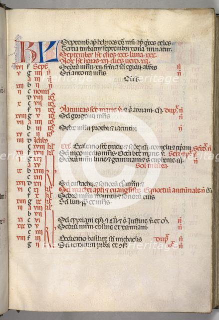 Missale: Fol. 7r: September Calendar Page, 1469. Creator: Bartolommeo Caporali (Italian, c. 1420-1503).