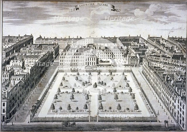 Bird's-eye view of Leicester Square, Westminster, London, c1750. Artist: Sutton Nicholls
