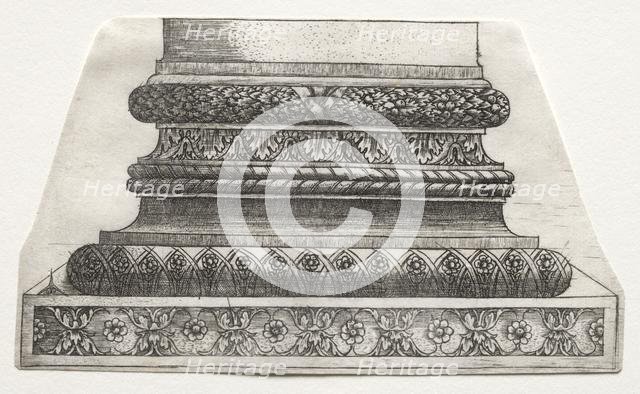 Base and Capital with Figure of Fame and Winged Horses (base), c. 1525-1550. Creator: Master G. A. with the man-trap (Italian, active 1525-50).