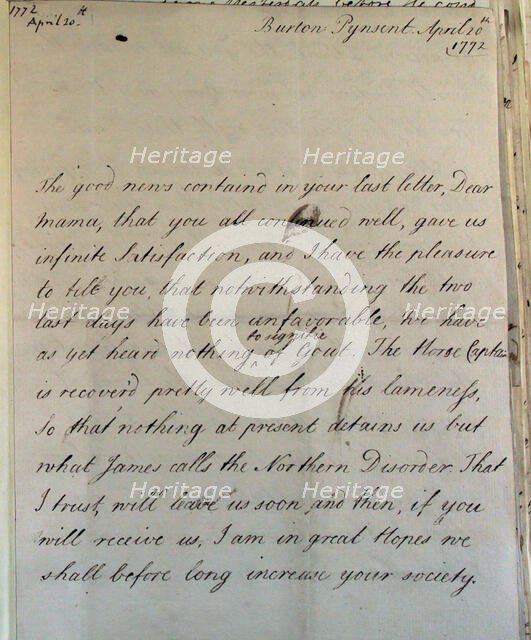 Letter from William Pitt, 1772. Creator: William Pitt the Younger.